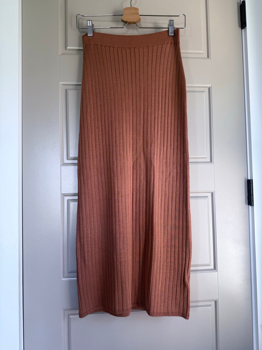FREE PEOPLE rust brown orange Terracotta Beach to Night wide ribbed midi skirt